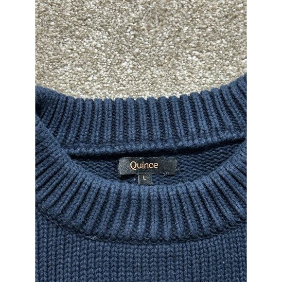 Quince Women’s L 100% Organic Cotton Striped Crew Sweater Navy/White - Picture 5 of 8